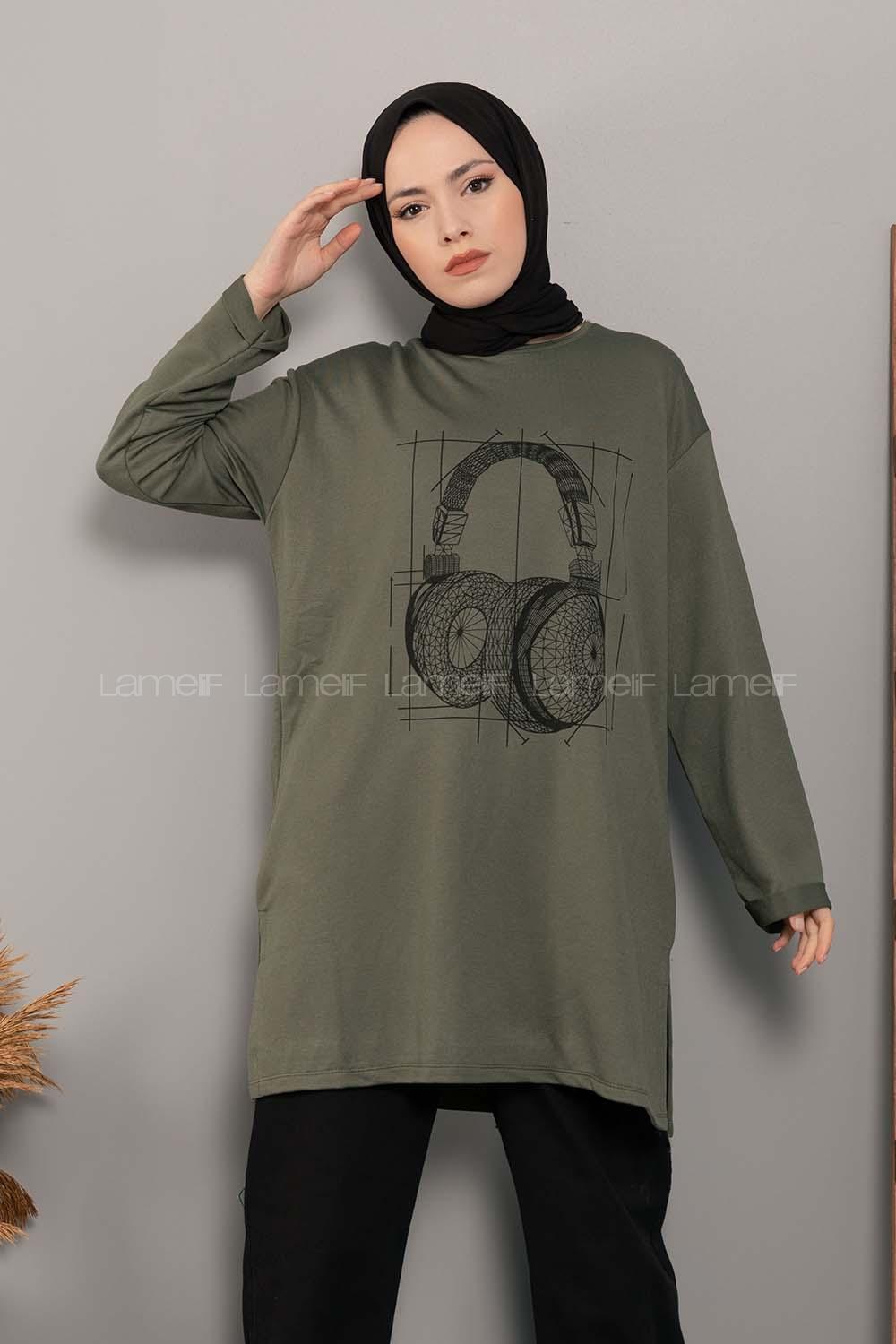 Modalamelif Müzikal Baskı Sweatshirt Haki