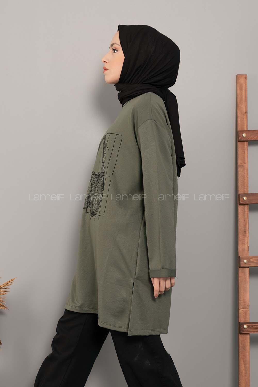 Modalamelif Müzikal Baskı Sweatshirt Haki