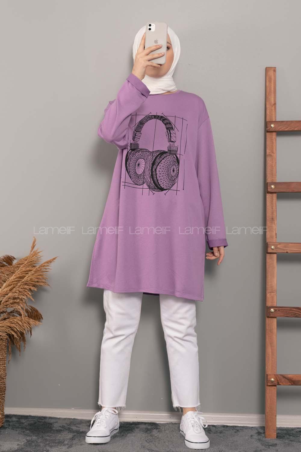 Modalamelif Müzikal Baskı Sweatshirt Lila