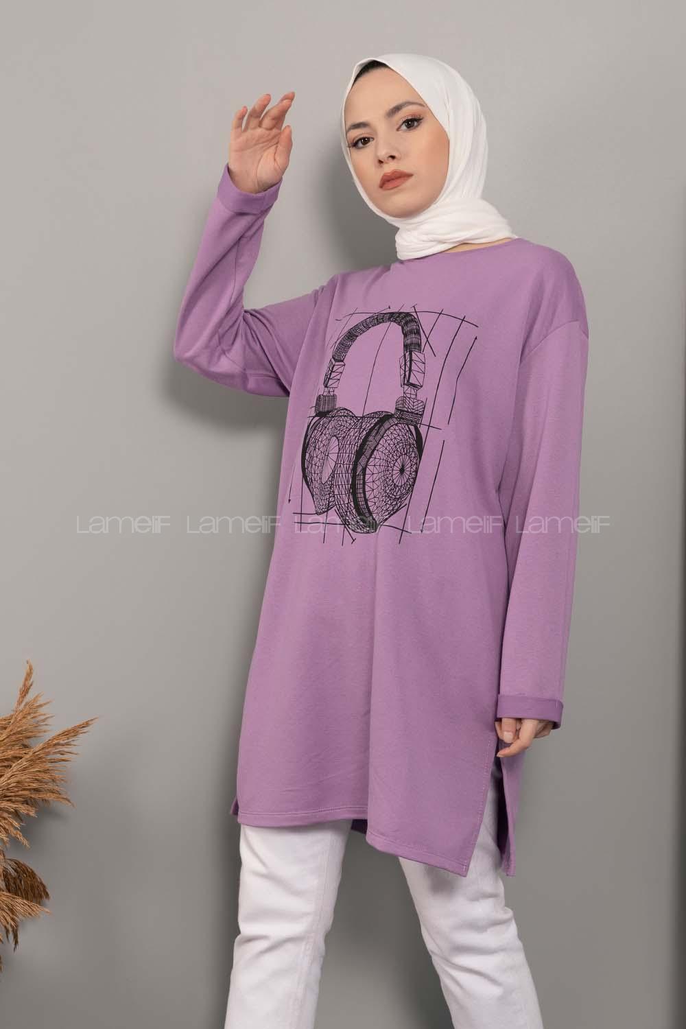 Modalamelif Müzikal Baskı Sweatshirt Lila
