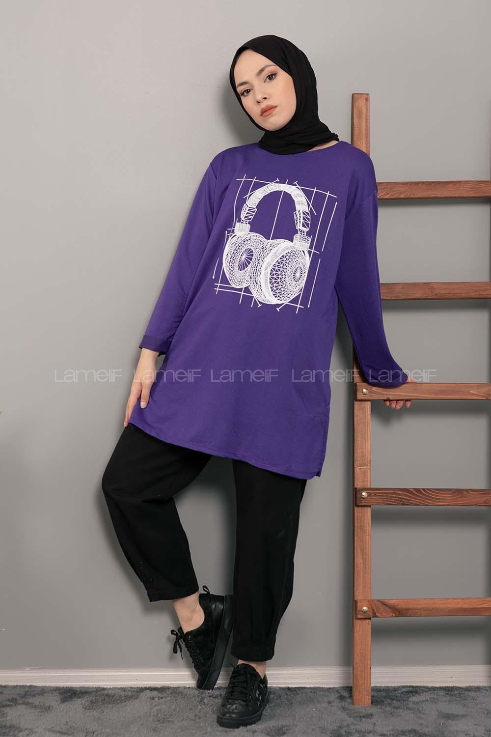 Modalamelif Müzikal Baskı Sweatshirt Mor