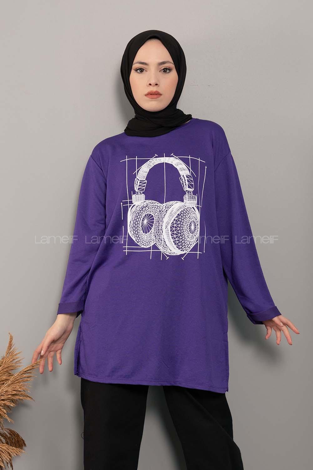 Modalamelif Müzikal Baskı Sweatshirt Mor