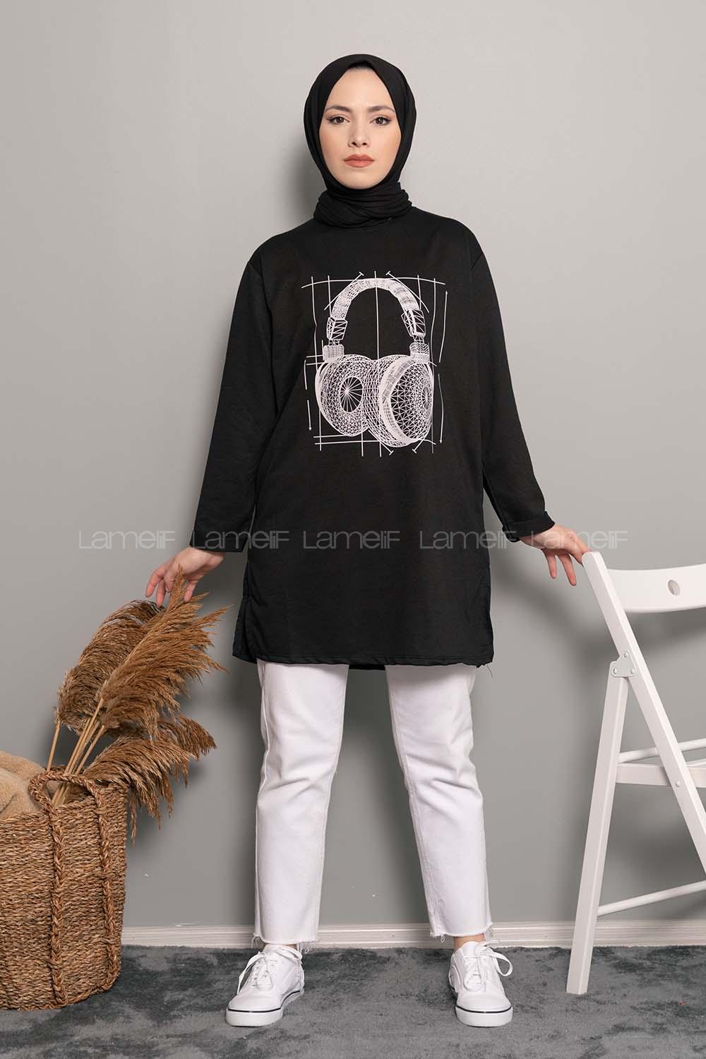 Modalamelif Müzikal Baskı Sweatshirt Siyah