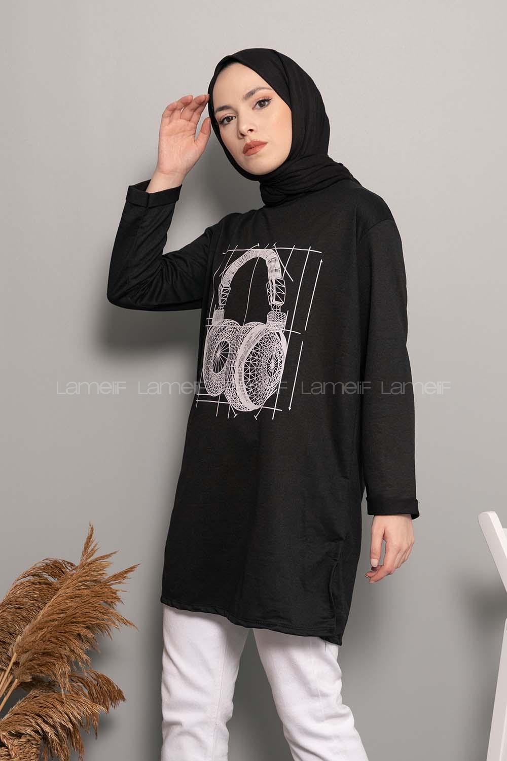 Modalamelif Müzikal Baskı Sweatshirt Siyah