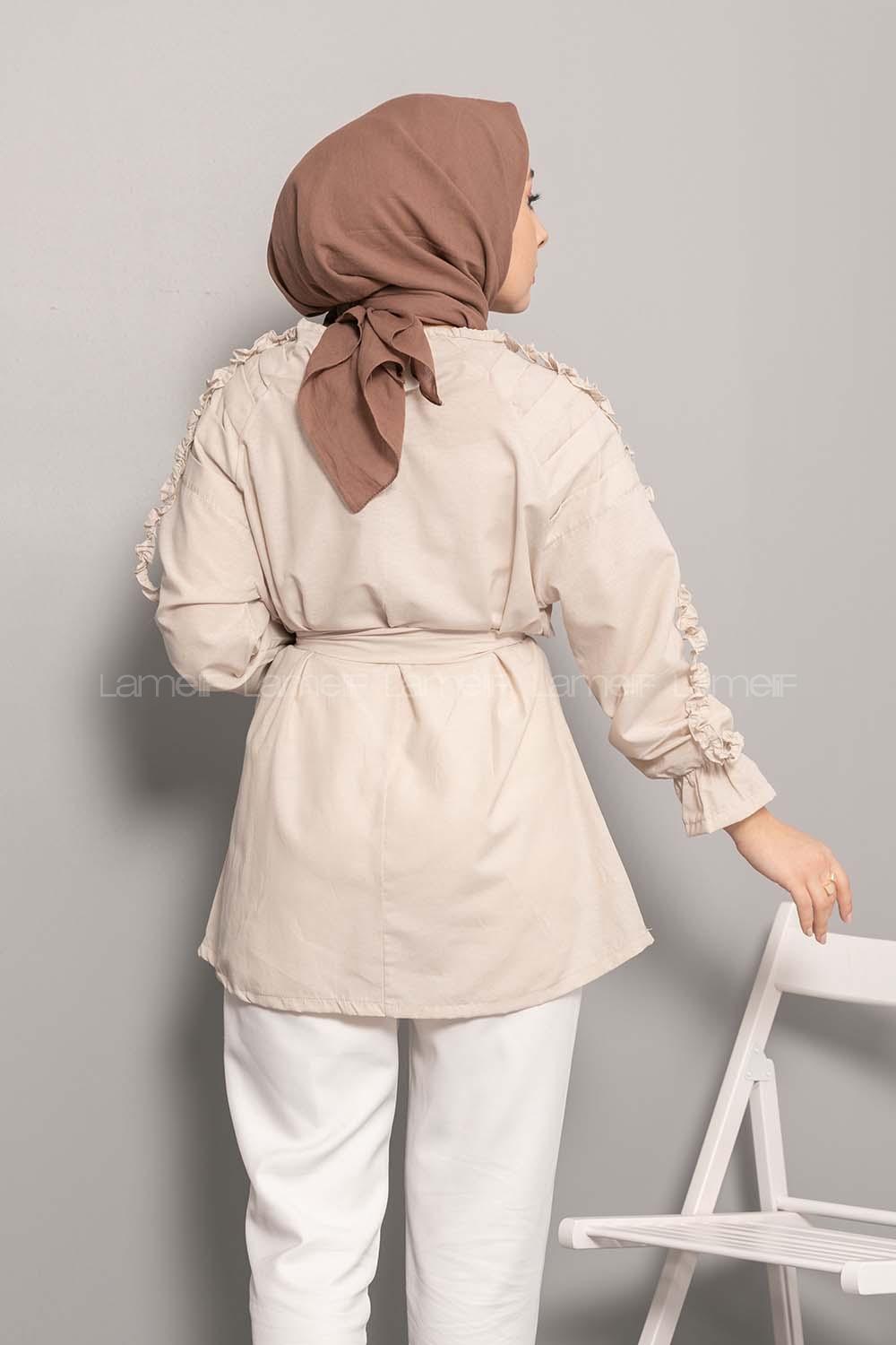 Modalamelif Omuz Fırfırlı Kuşaklı Tunik Taş