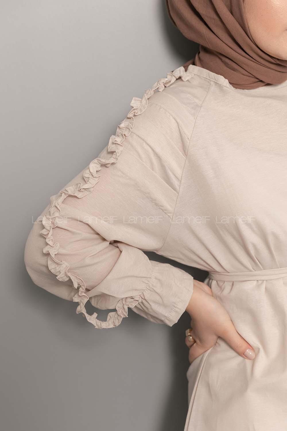 Modalamelif Omuz Fırfırlı Kuşaklı Tunik Taş