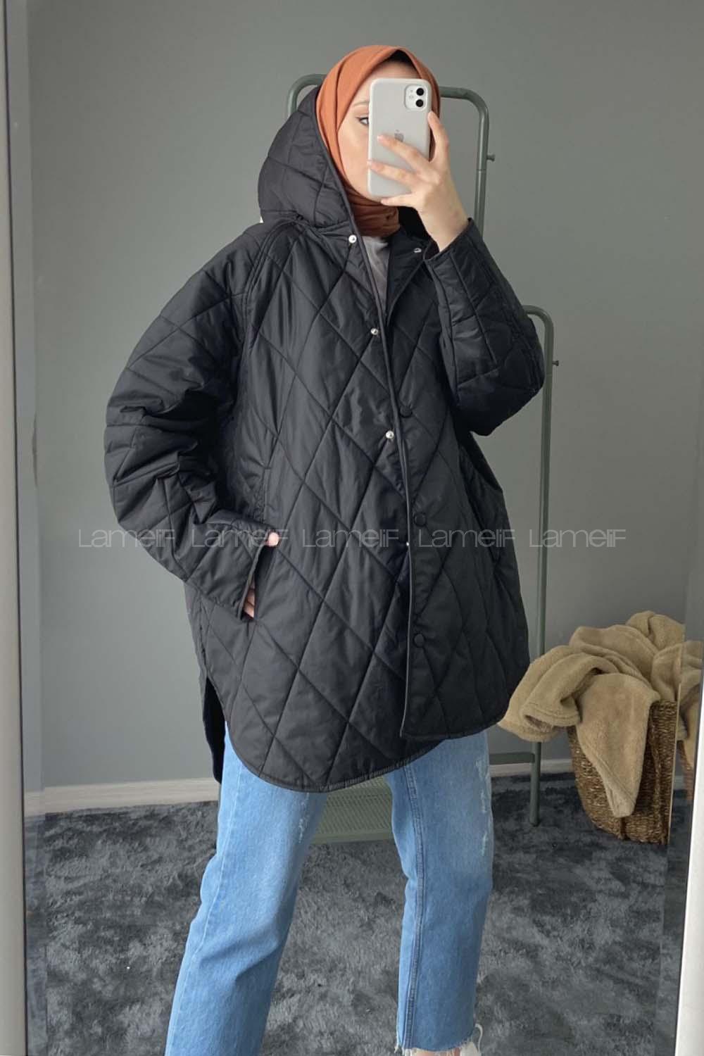 Lamelif Önü Çıtçıt Düğmeli Mont Siyah