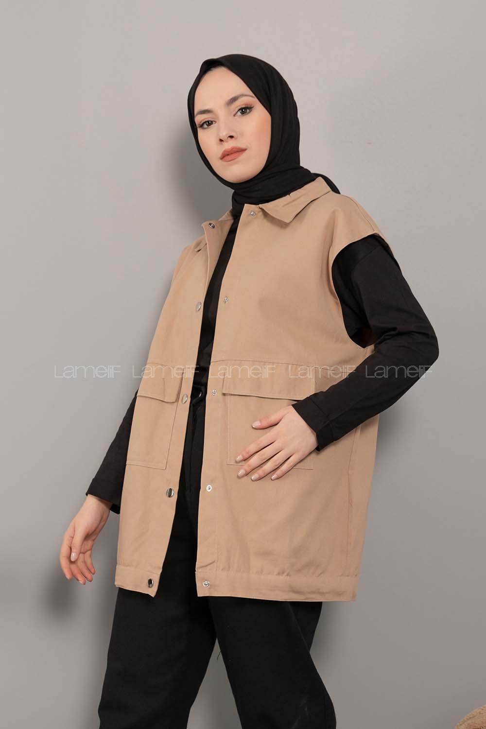 Lamelif Önü Çıtçıt Düğmeli Yelek Sütlü Kahve