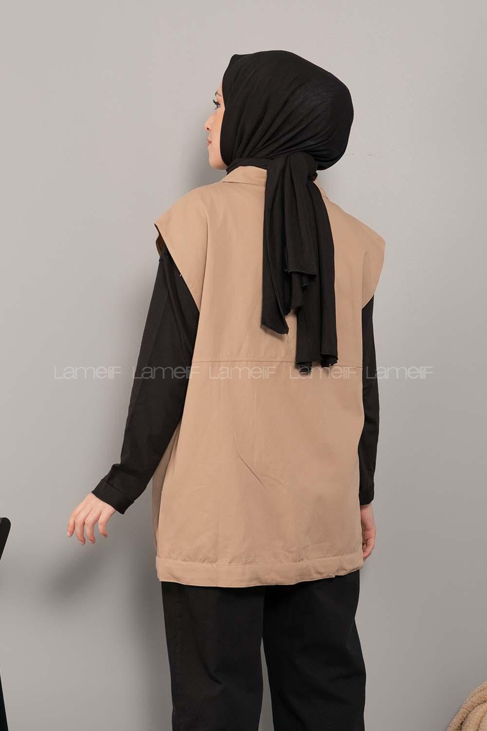 Lamelif Önü Çıtçıt Düğmeli Yelek Sütlü Kahve