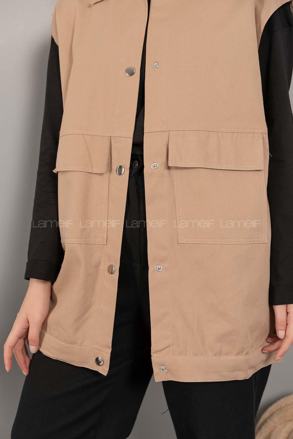 Lamelif Önü Çıtçıt Düğmeli Yelek Sütlü Kahve