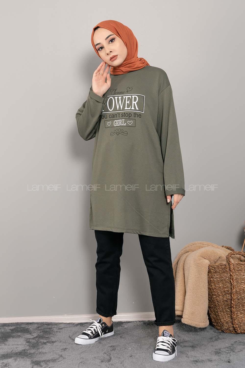 Modalamelif Power Baskı Sweatshirt Haki