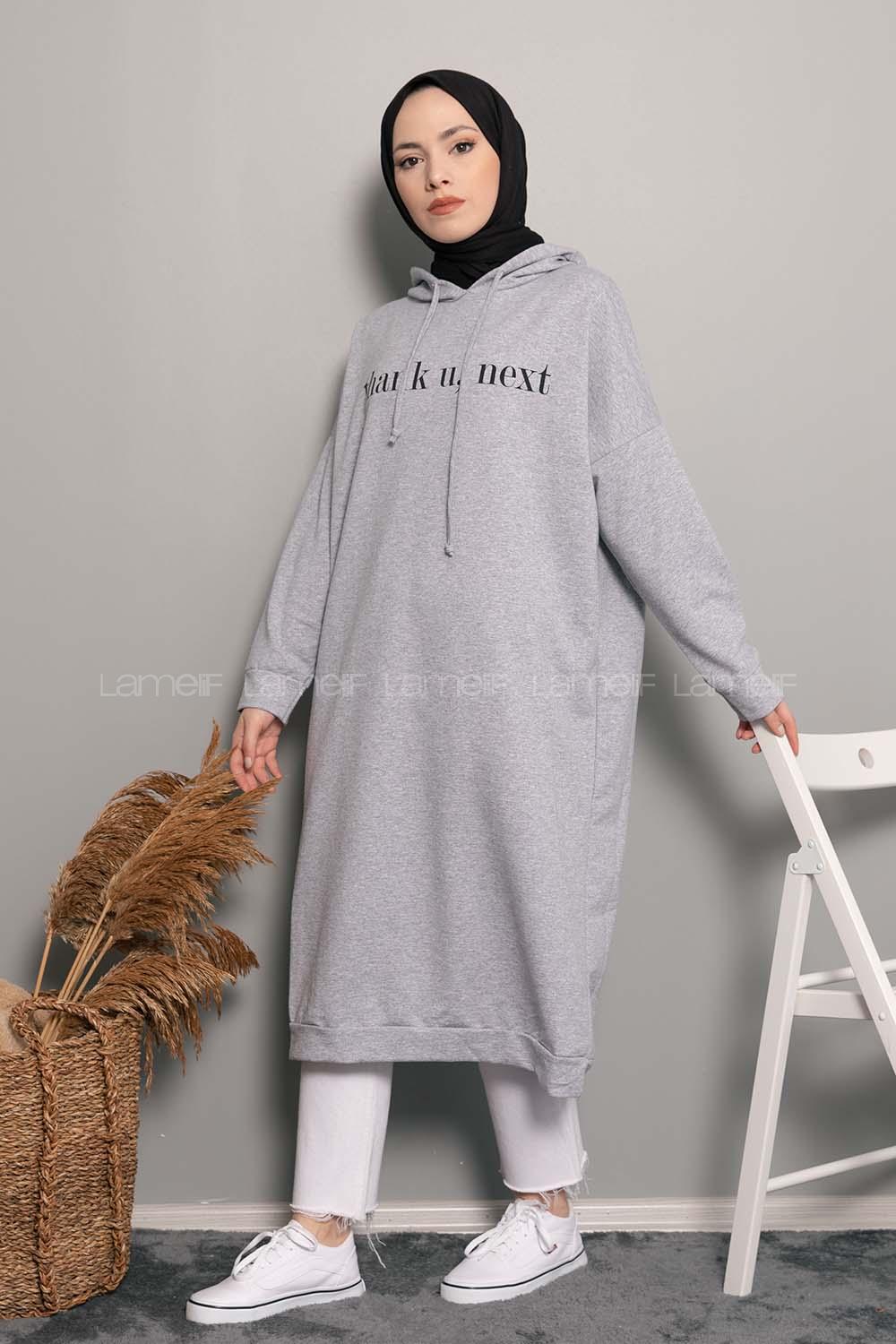Modalamelif  Thank U Next Yazı Baskılı Tunik Gri