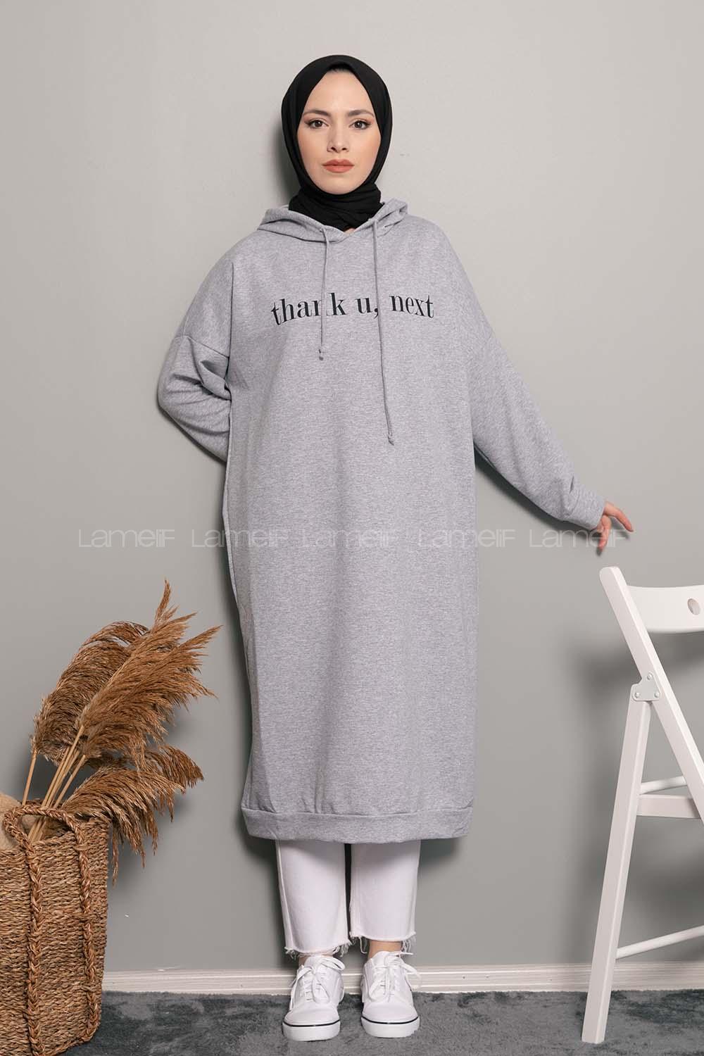 Modalamelif  Thank U Next Yazı Baskılı Tunik Gri