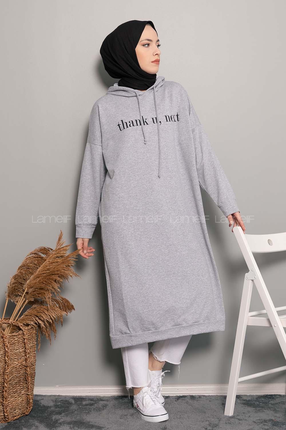 Modalamelif  Thank U Next Yazı Baskılı Tunik Gri