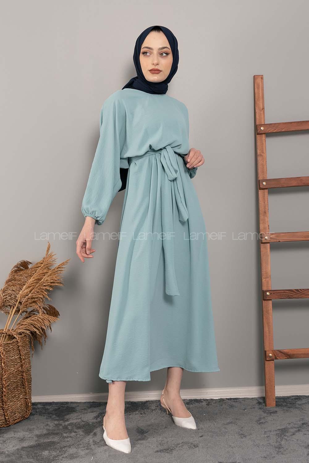 Modalamelif Yarasa Kol Prenses Elbise Mint Yeşili