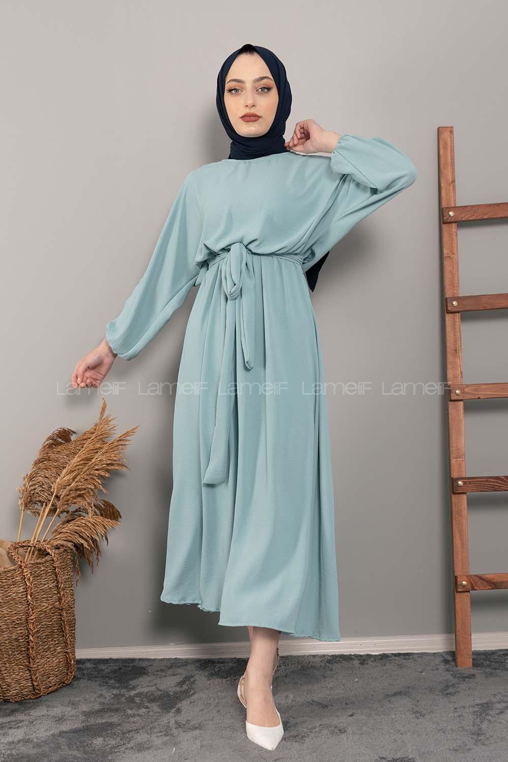 Modalamelif Yarasa Kol Prenses Elbise Mint Yeşili