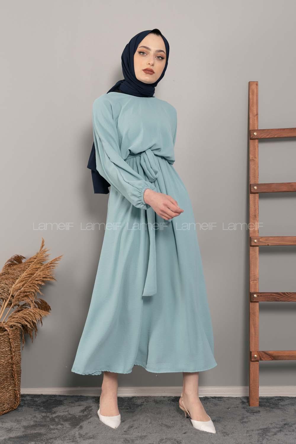 Modalamelif Yarasa Kol Prenses Elbise Mint Yeşili