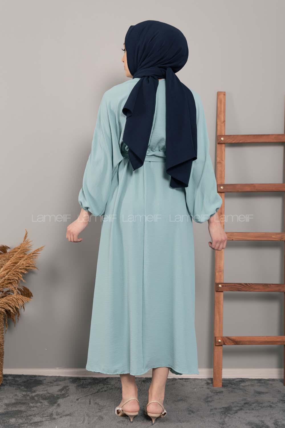 Modalamelif Yarasa Kol Prenses Elbise Mint Yeşili