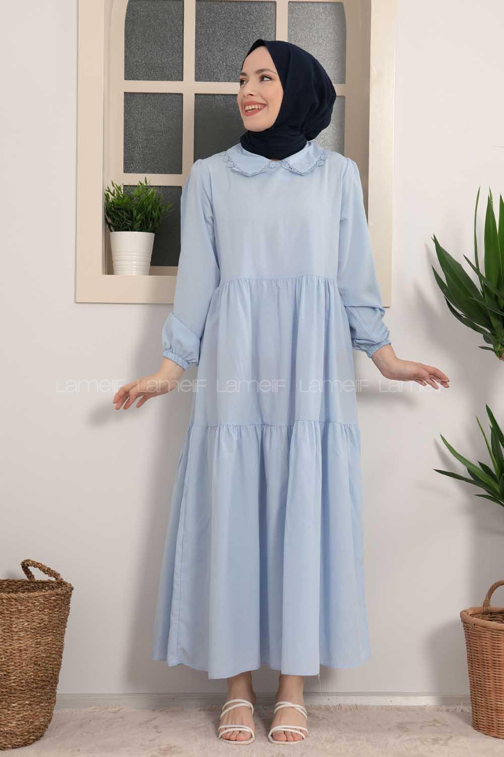 Modalamelif Bebe Yaka Kol Lastikli Elbise Açık Mavi