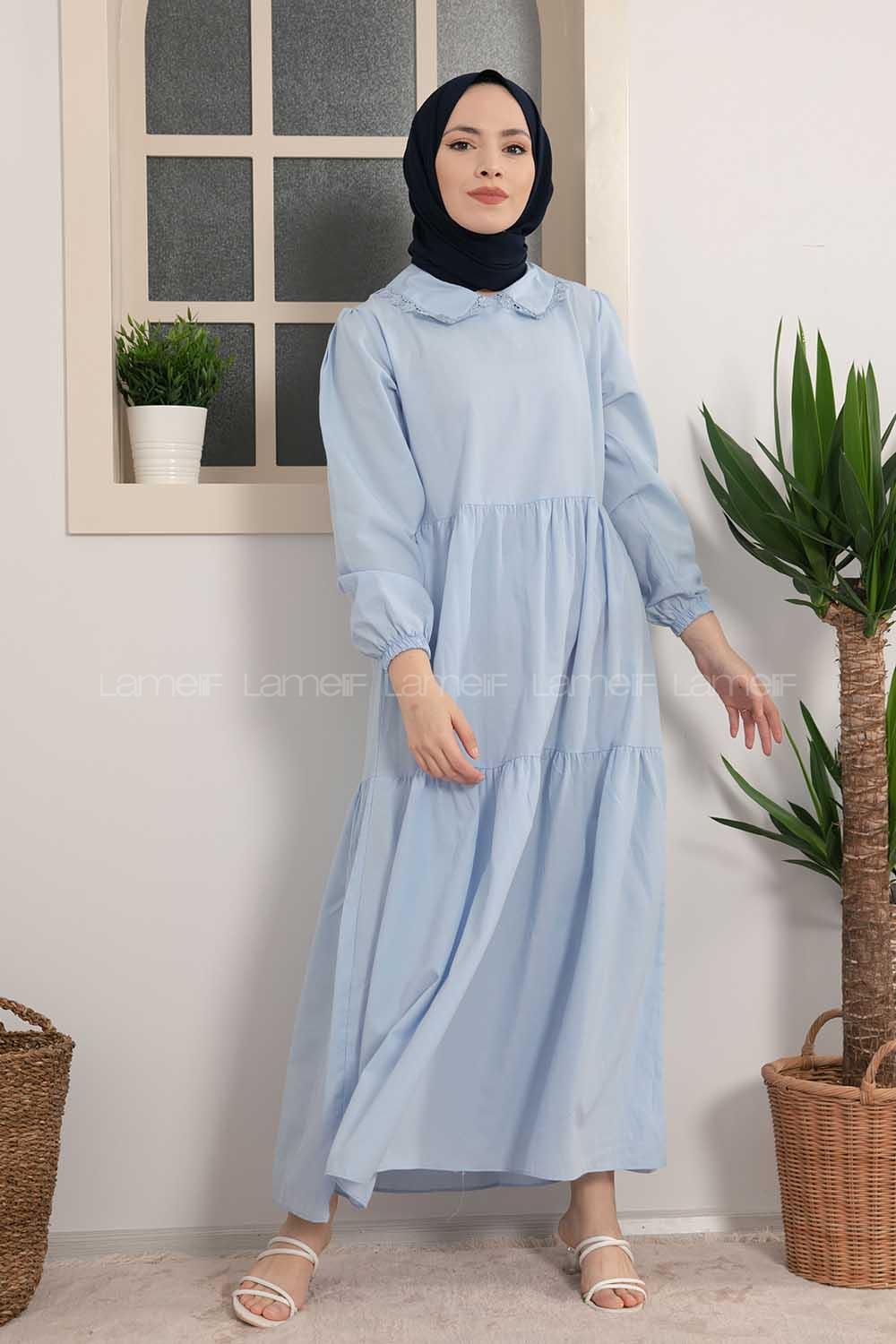 Modalamelif Bebe Yaka Kol Lastikli Elbise Açık Mavi