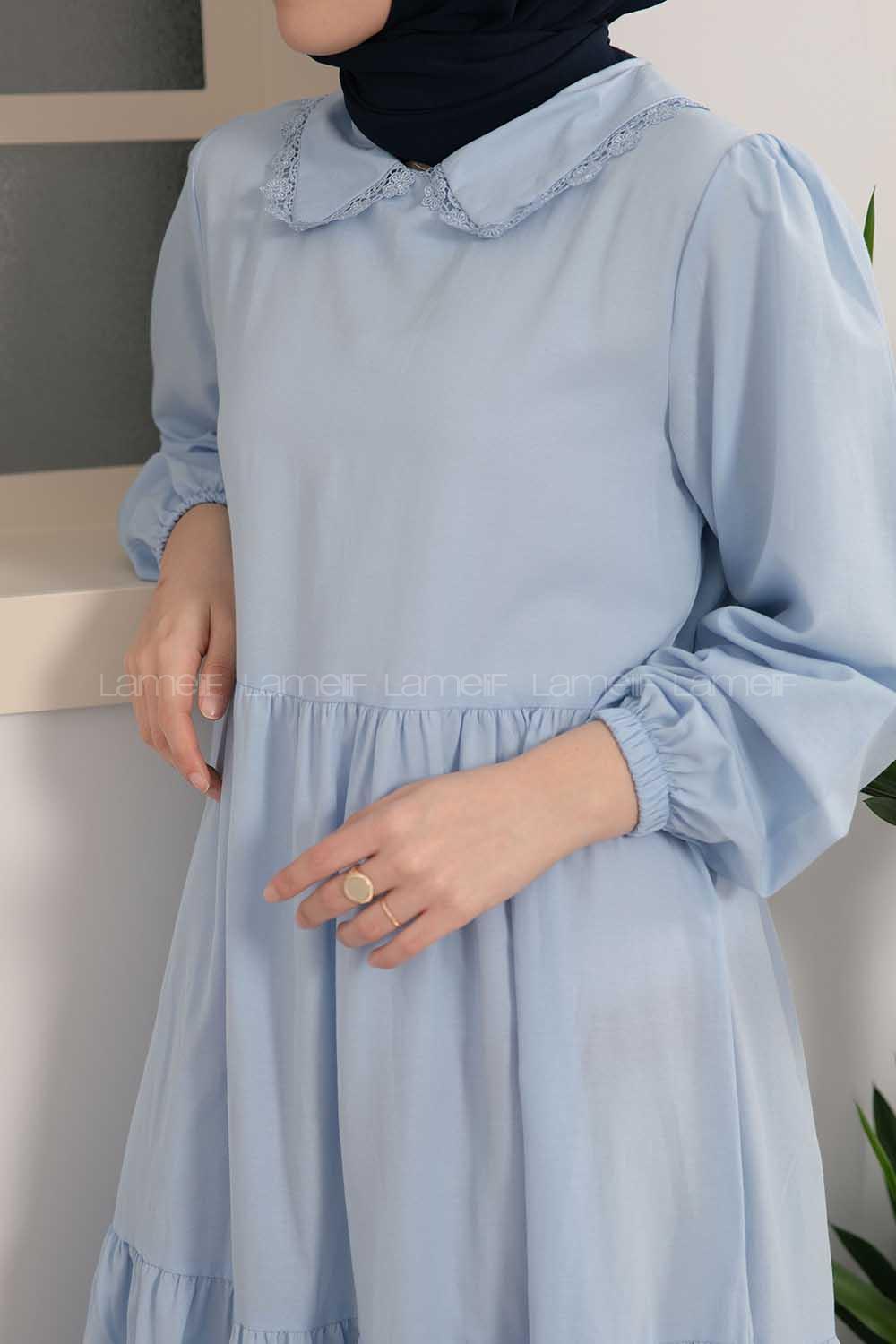 Modalamelif Bebe Yaka Kol Lastikli Elbise Açık Mavi