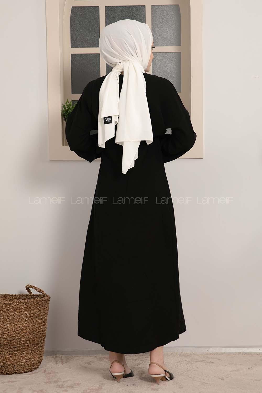 Modalamelif Beli Tunelli Yan Bağlamalı Elbise Siyah