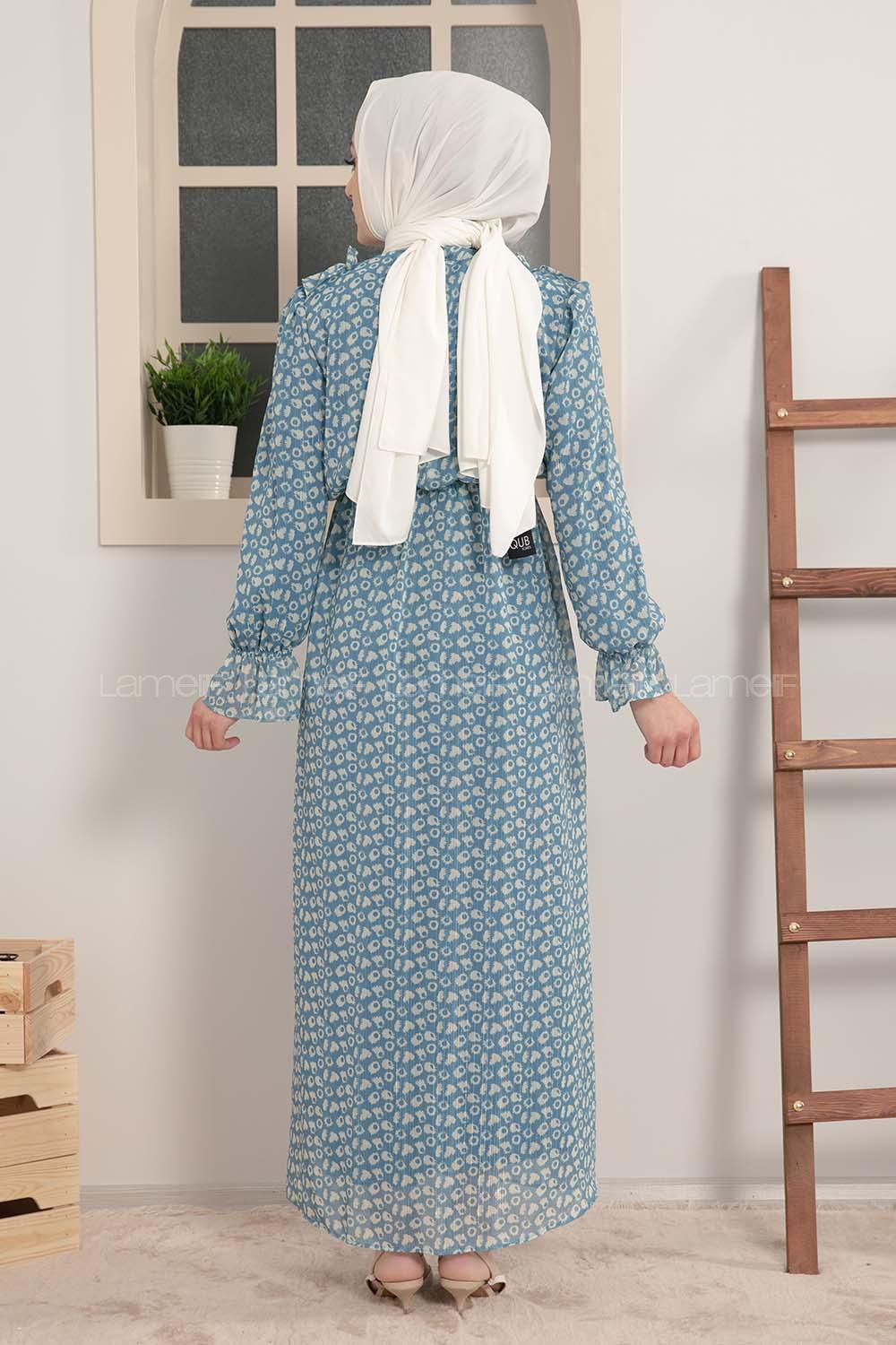 Modalamelif Fırfırlı Şifon Elbise İndigo