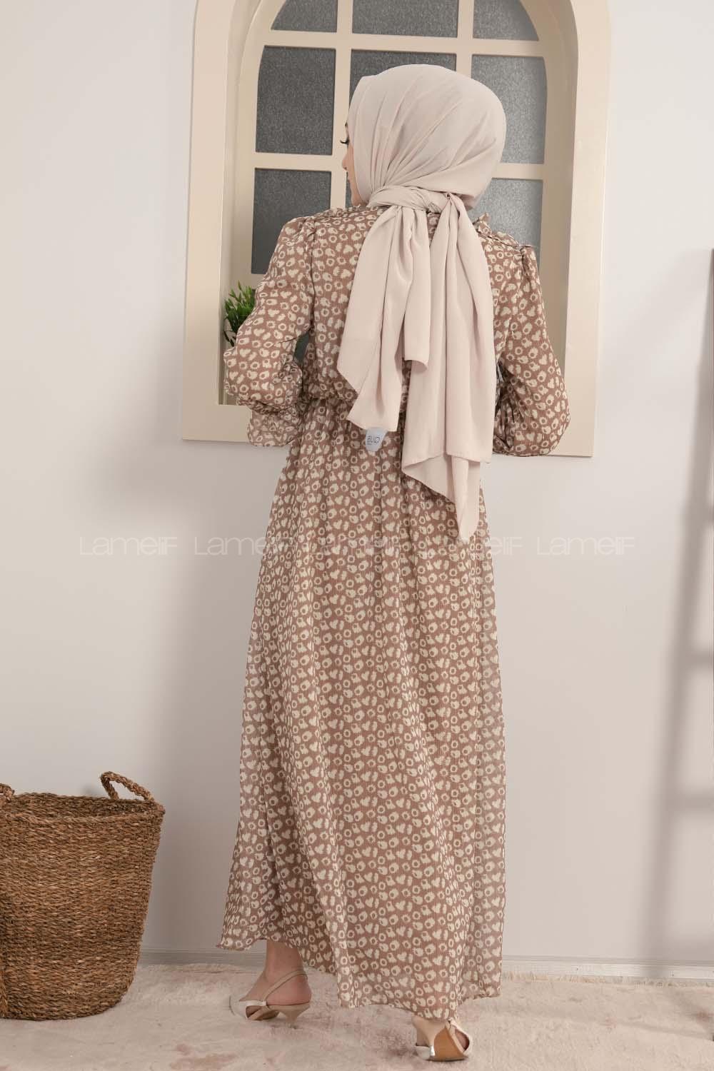 Modalamelif Fırfırlı Şifon Elbise Sütlü Kahve