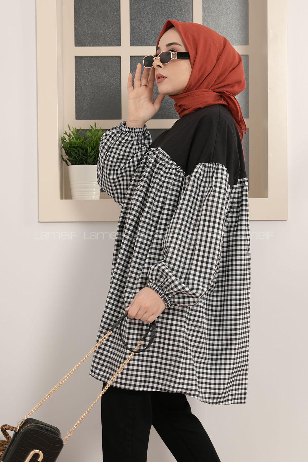 Modalamelif Garnili Pötikare Desen Tunik Siyah