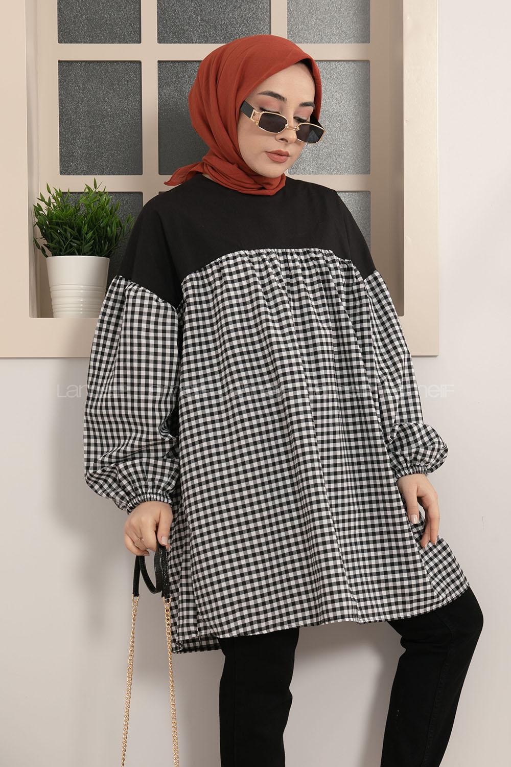 Modalamelif Garnili Pötikare Desen Tunik Siyah