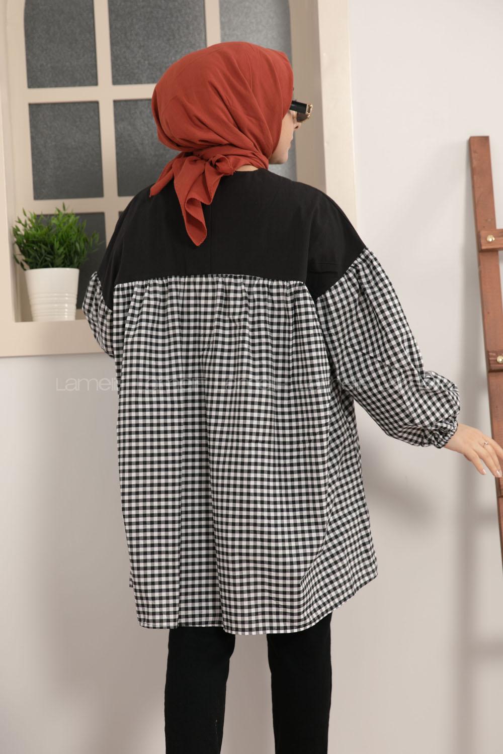 Modalamelif Garnili Pötikare Desen Tunik Siyah