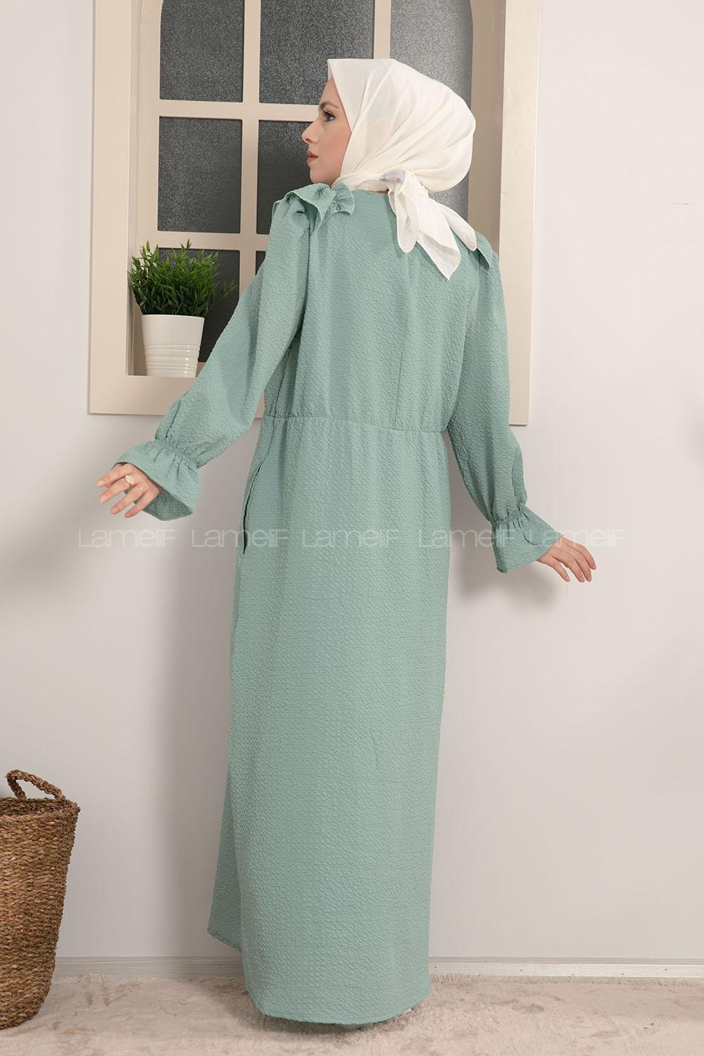 Modalamelif Kol Lastikli Fırfırlı Elbise Çağla Yeşili