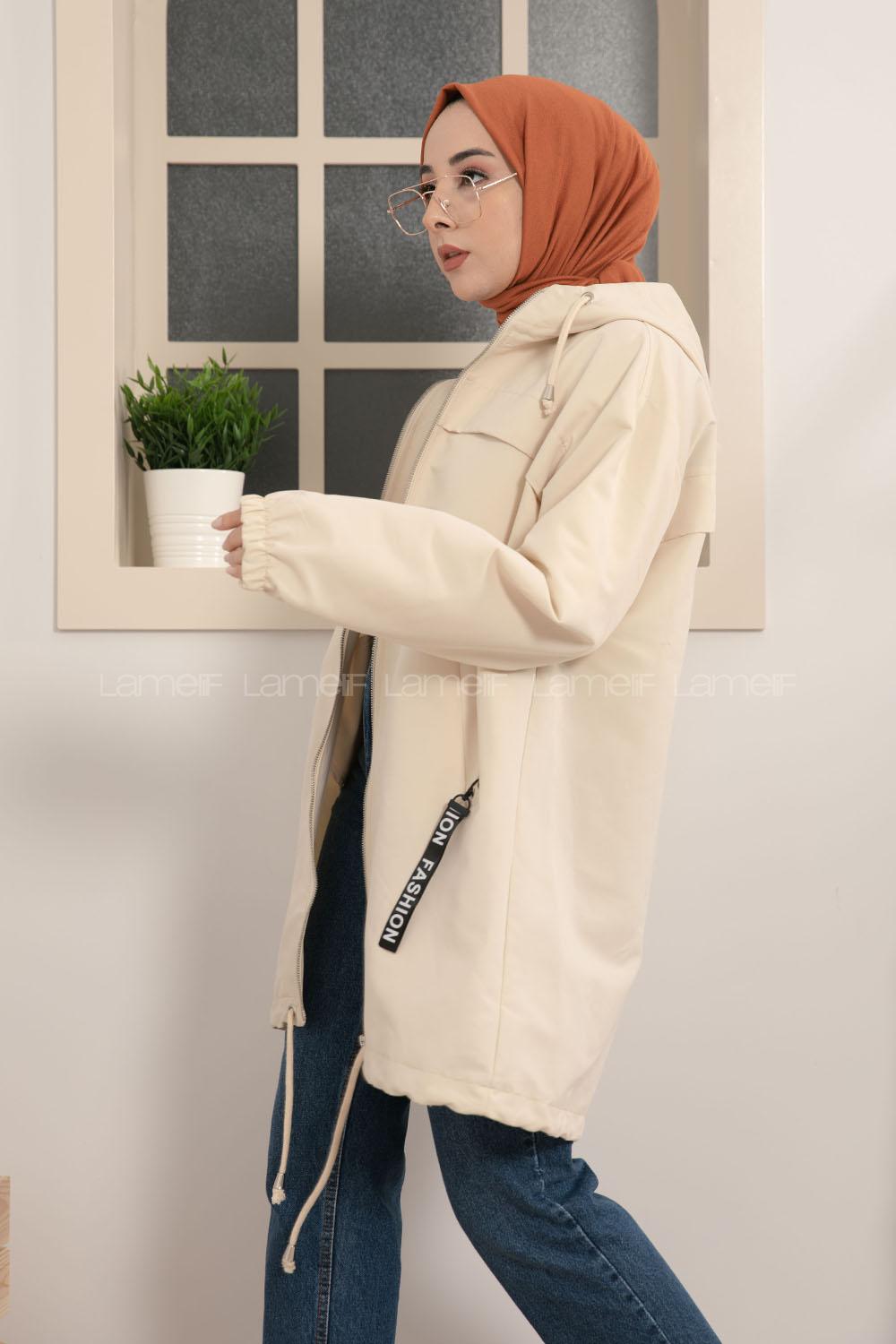 Modalamelif Kol Lastikli Kapşonlu Kap Taş Rengi