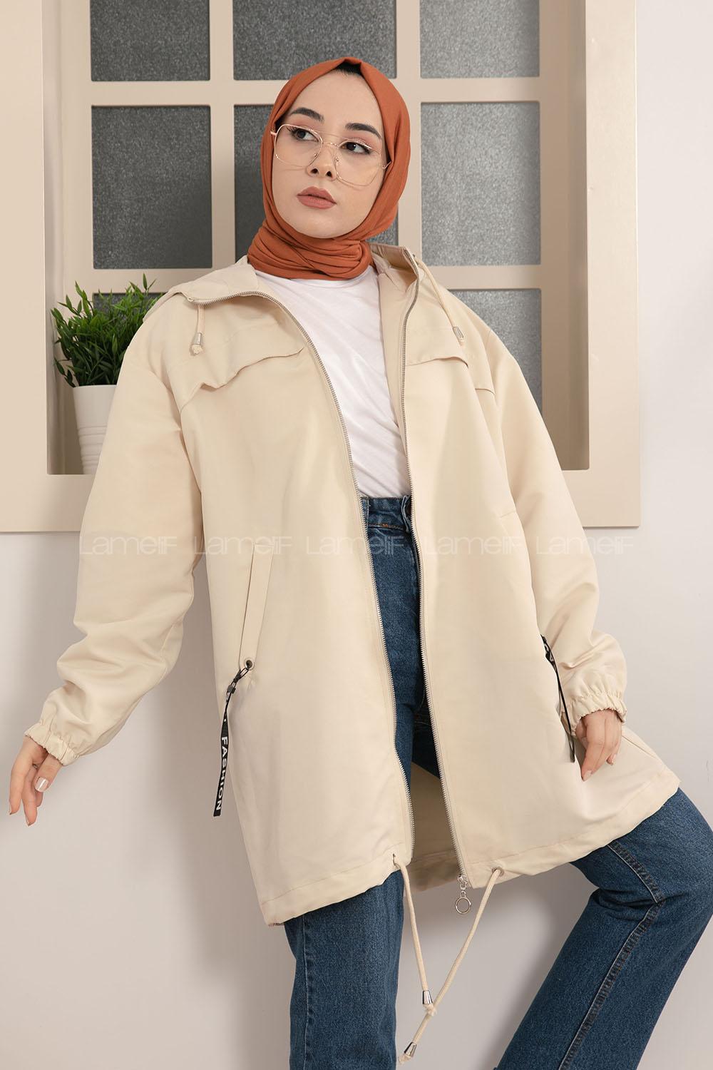 Modalamelif Kol Lastikli Kapşonlu Kap Taş Rengi