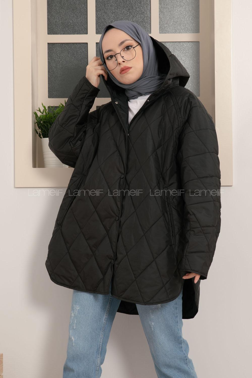 Lamelif Önü Çıtçıt Düğmeli Mont Siyah