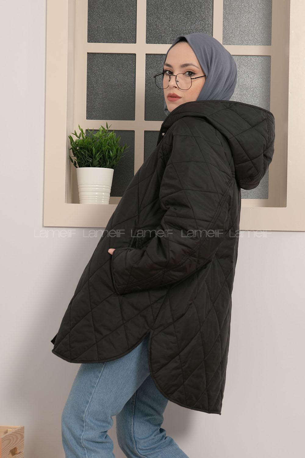 Lamelif Önü Çıtçıt Düğmeli Mont Siyah