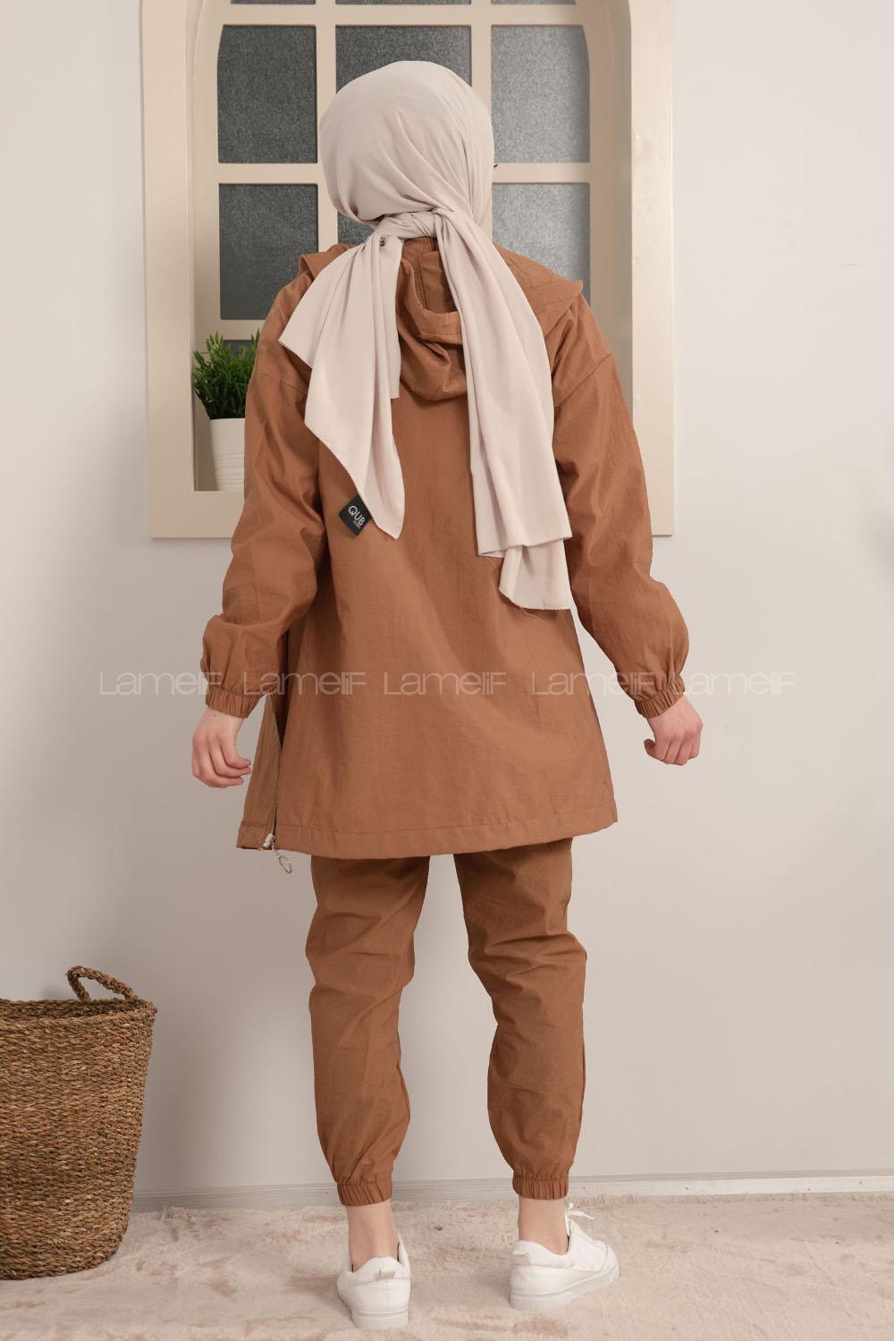 Modalamelif Önü Fermuarlı Kapşonlu İkili Takım Taba