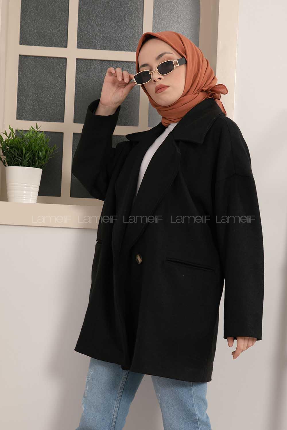 Modalamelif Oversize Kaşe Kaban Siyah