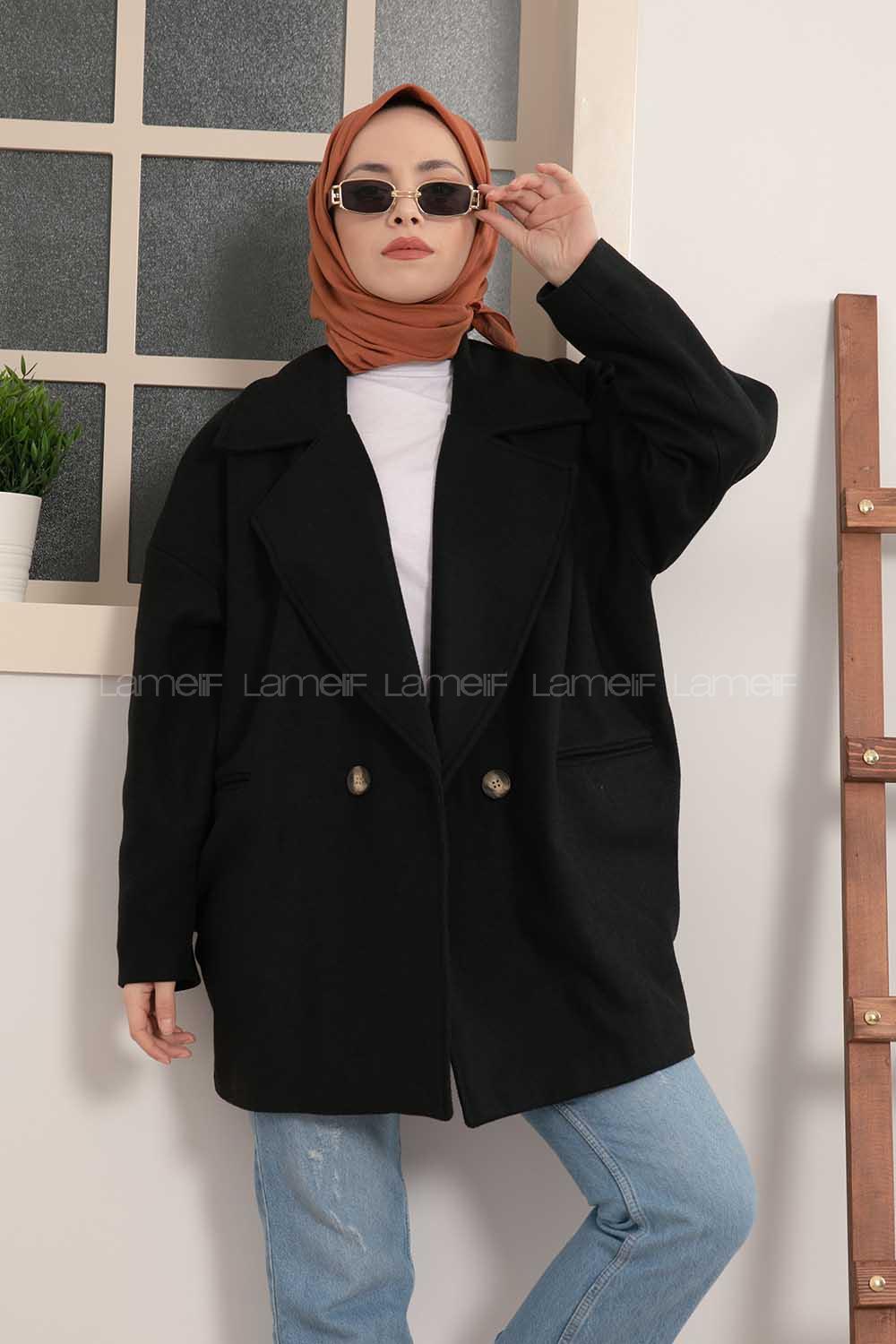 Modalamelif Oversize Kaşe Kaban Siyah