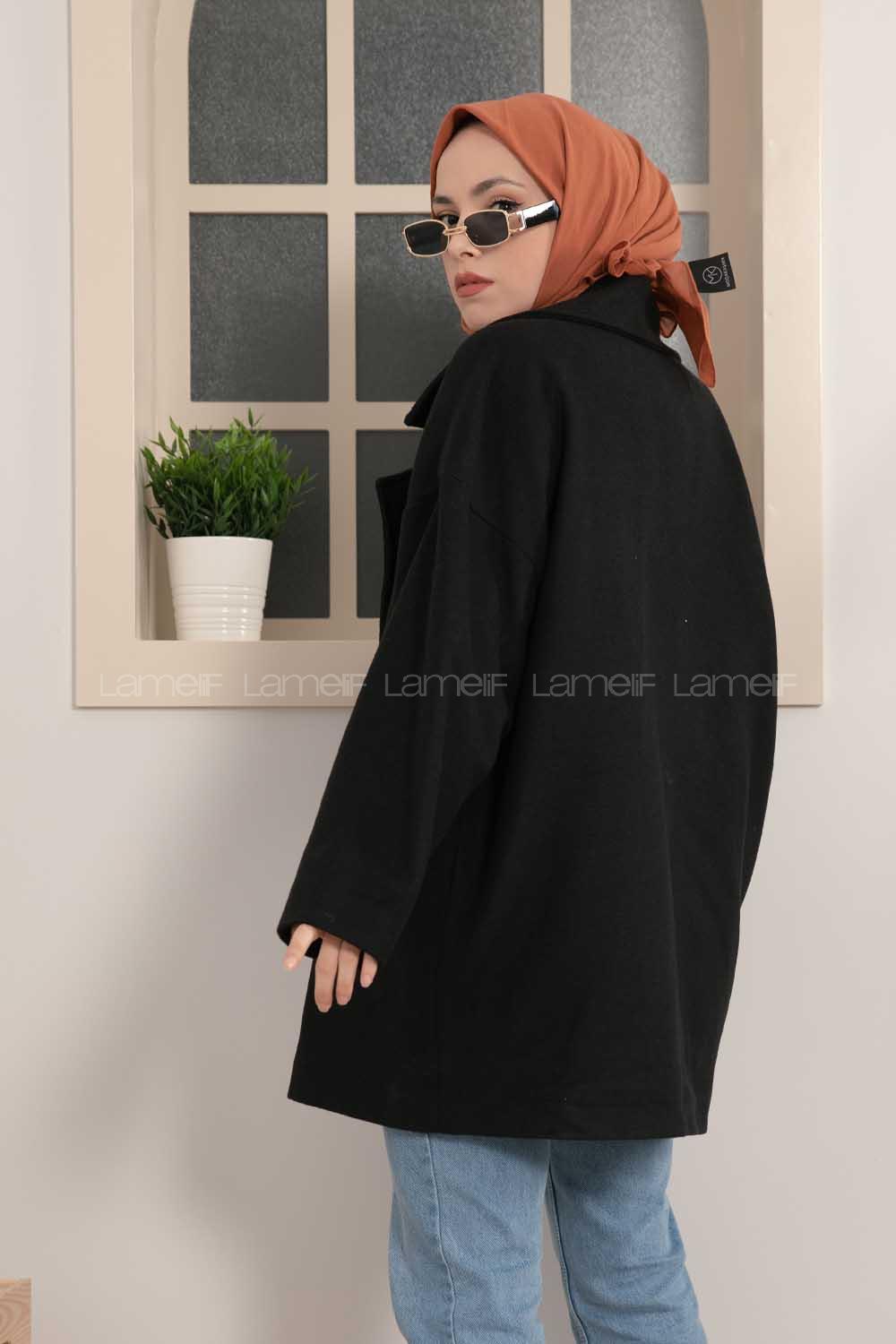 Modalamelif Oversize Kaşe Kaban Siyah