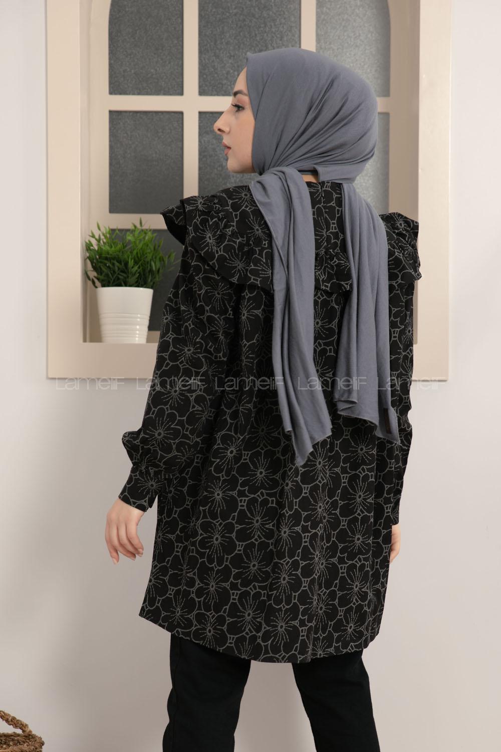 Modalamelif Robası Fırfırlı Dantel Desen Tunik Siyah