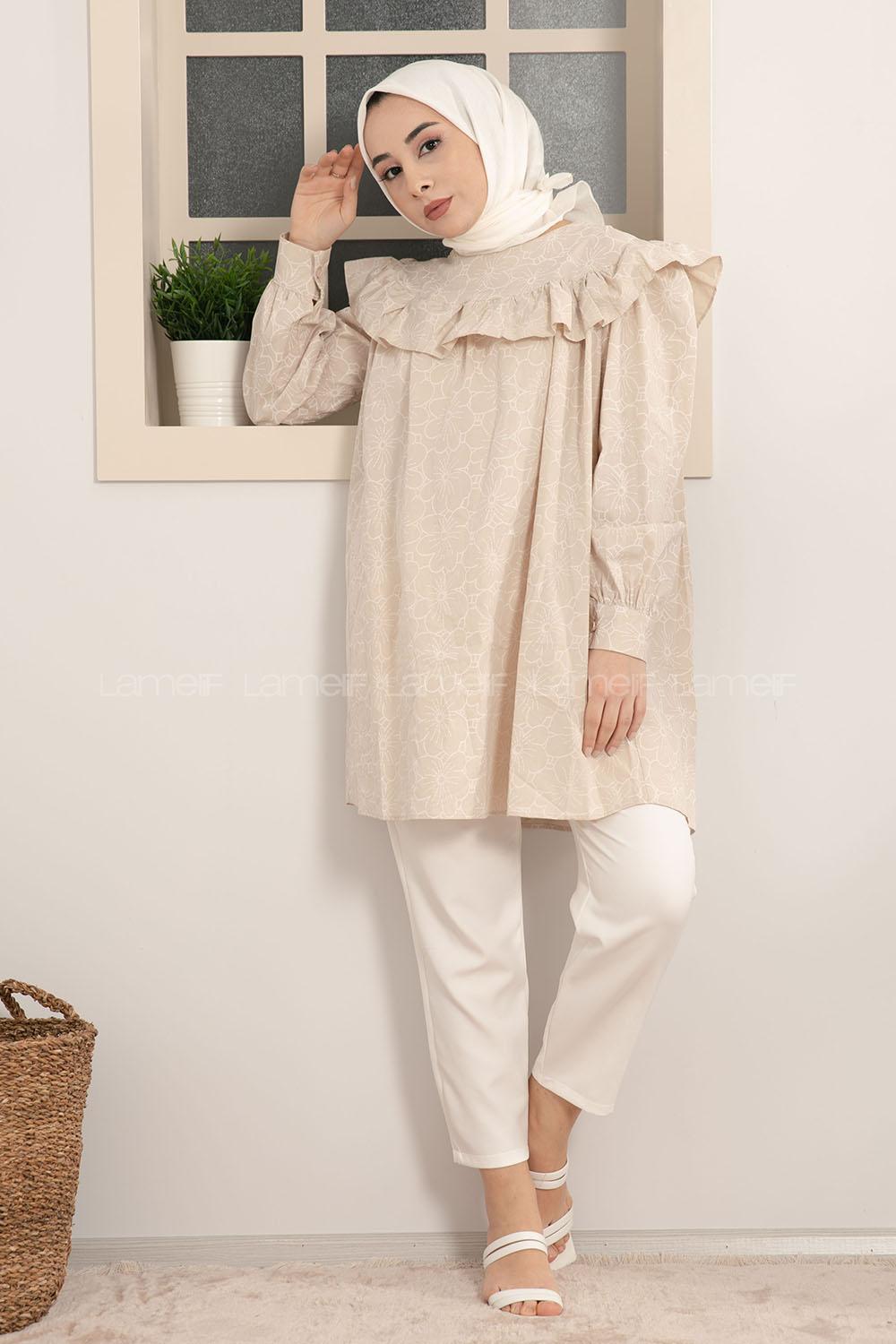 Modalamelif Robası Fırfırlı Dantel Desen Tunik Taş