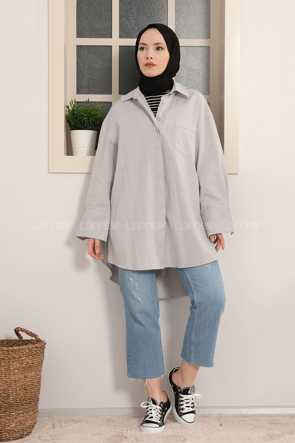 Modalamelif Tek Cepli Salaş Gömlek Gri