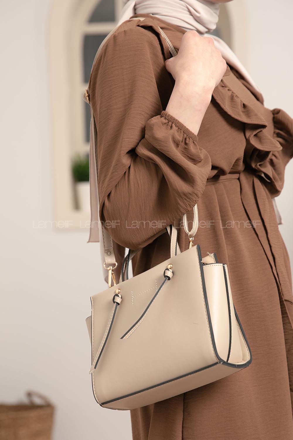 Lamelif Deri Görünümlü Püskül Detay Çanta Vizonrengi