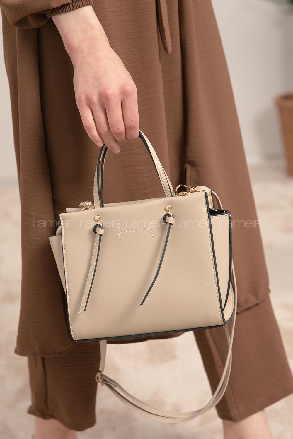 Lamelif Deri Görünümlü Püskül Detay Çanta Vizonrengi