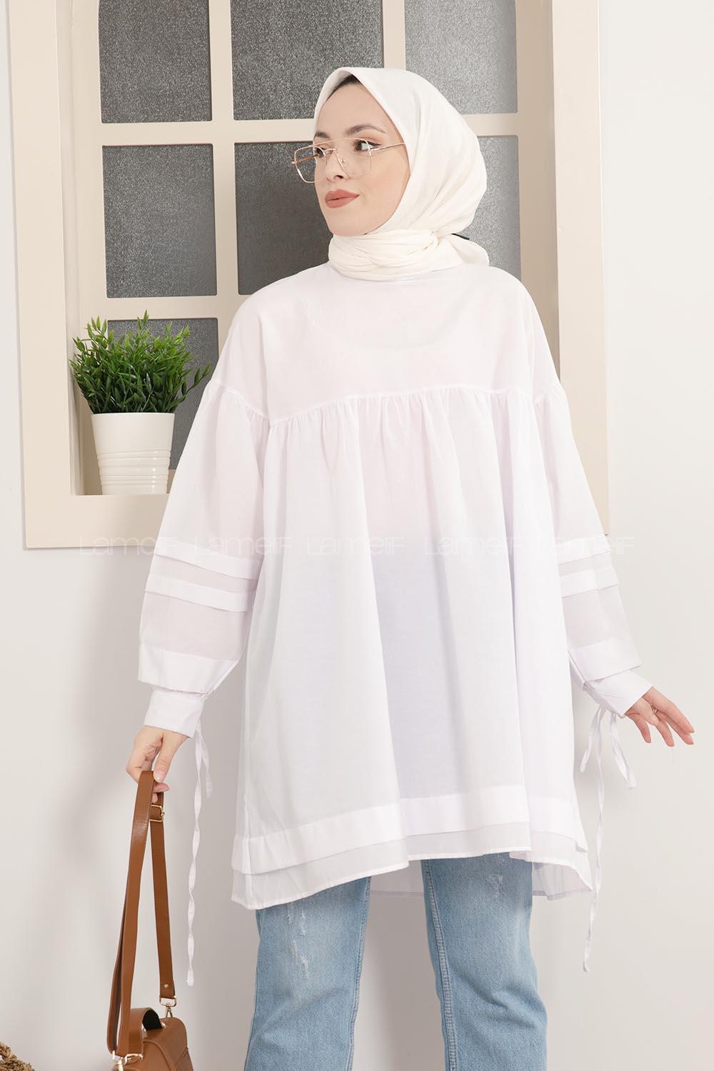 Modalamelif Kol Bağlamalı Tunik Beyaz