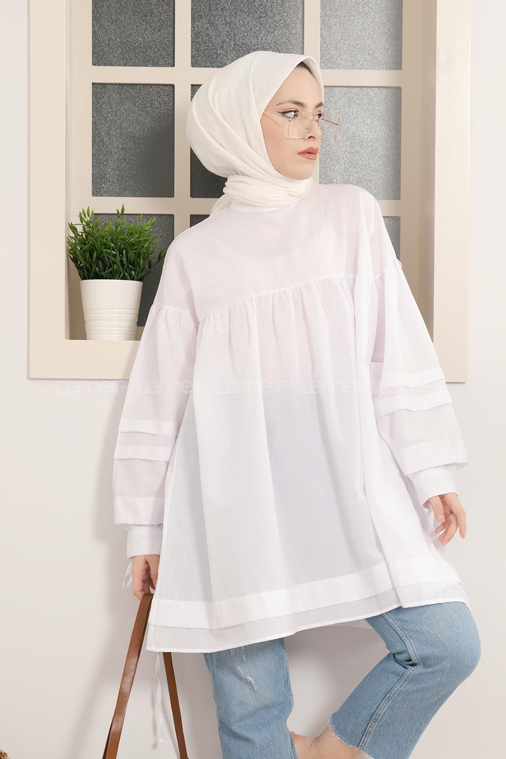 Modalamelif Kol Bağlamalı Tunik Beyaz