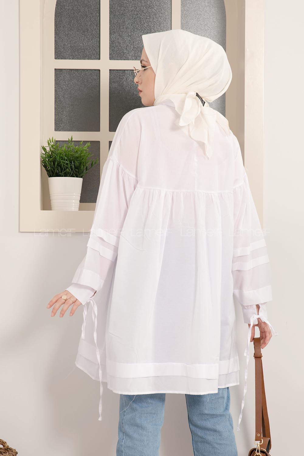 Modalamelif Kol Bağlamalı Tunik Beyaz