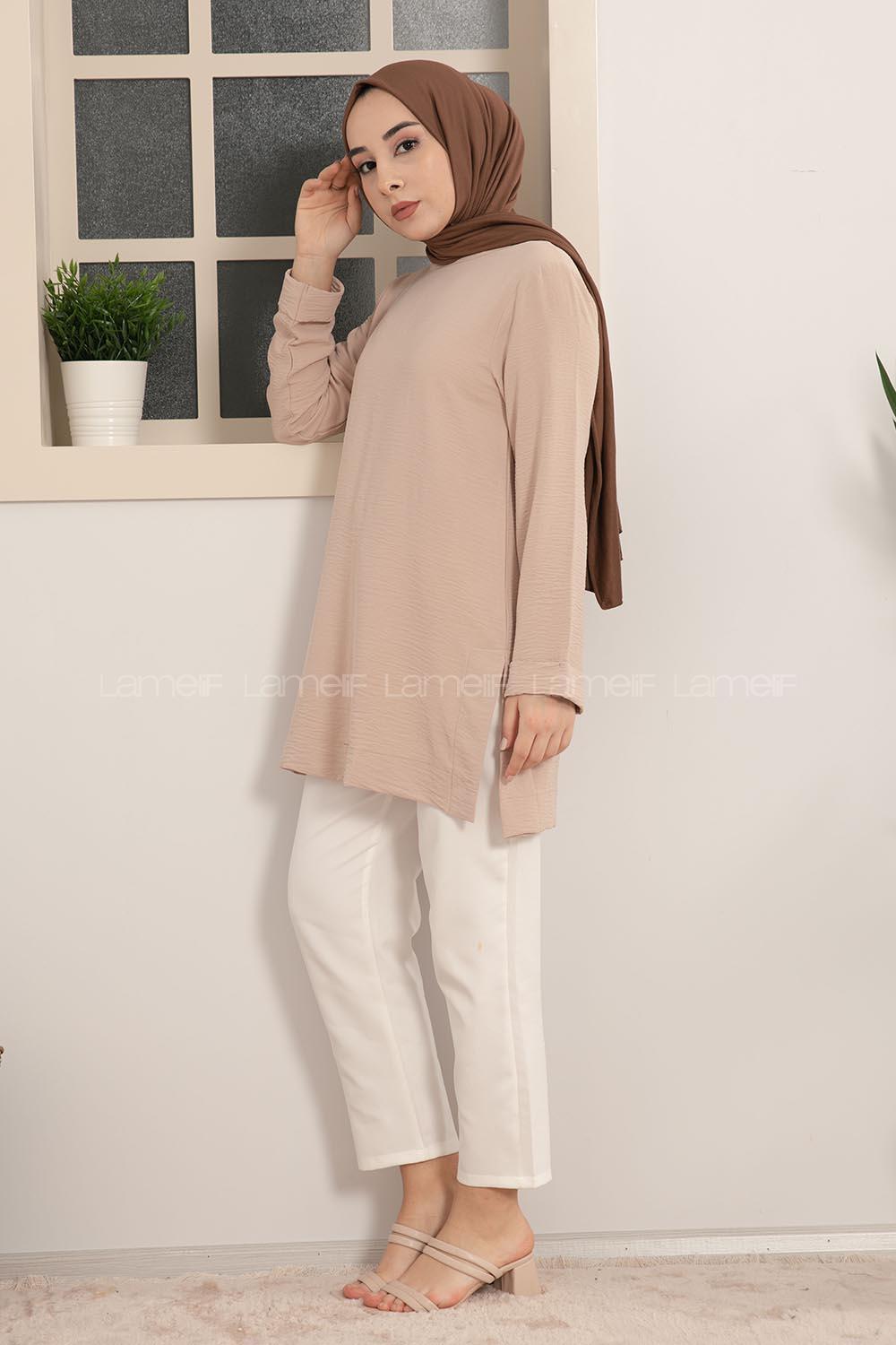 Modalamelif Kolye Aksesuarlı Tunik Bej