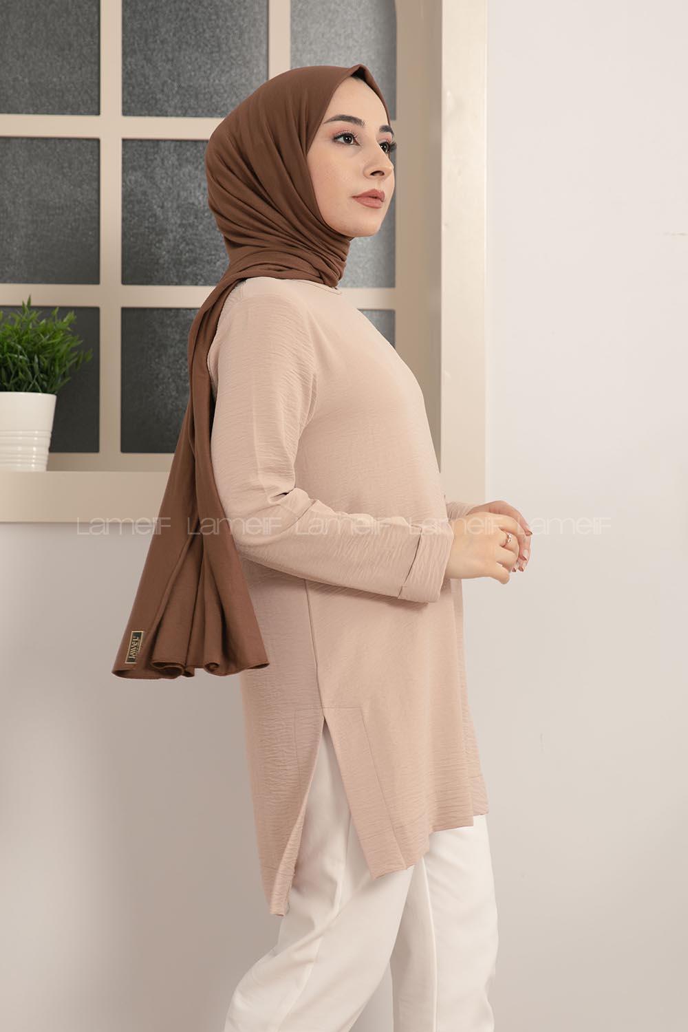 Modalamelif Kolye Aksesuarlı Tunik Bej